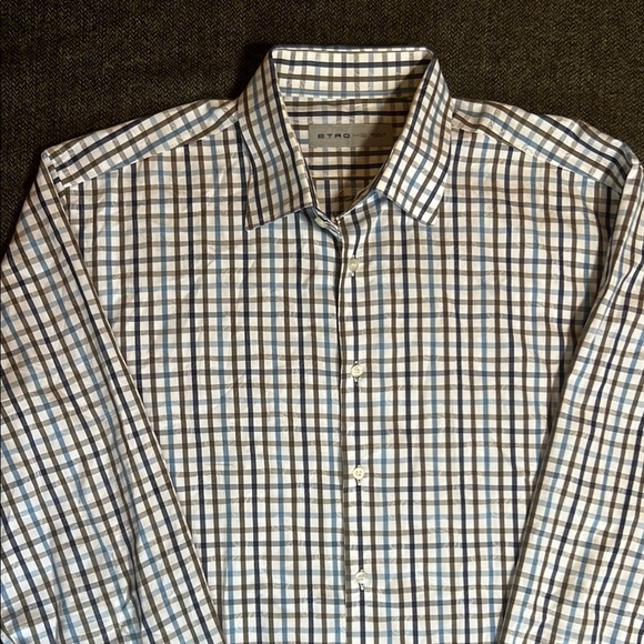 Etro Italy Designer Men's Plaid Button Down with subtle Paisley print sz 45 - Picture 5 of 9